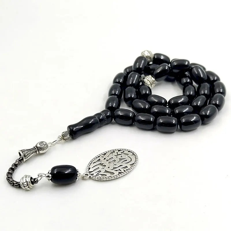 Tasbih natural black agate stone Barrel shape bracelet ramadan Gift Eid misbaha Muslim accessories gulf design prayer beads