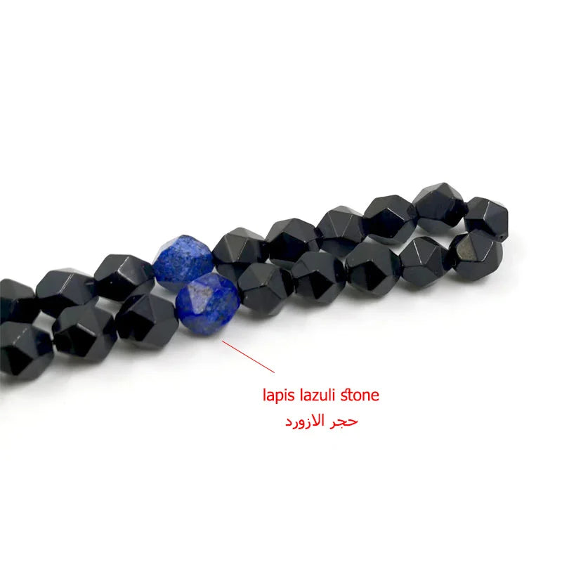 Tasbih Gemstone Rhombus Natural Black Onyx with lapis lazuli stone Muslim Prayer Beads  Misbaha Islamic Rosary Arabic