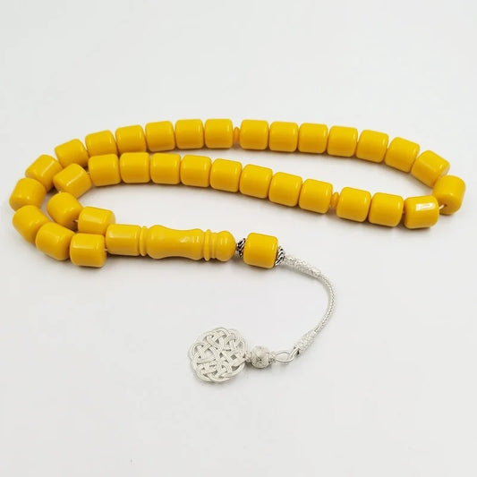 Tasbih  Yellow Resin Bead with sterling silver KAZAZ Turkish misbaha islamic jewelry rosary