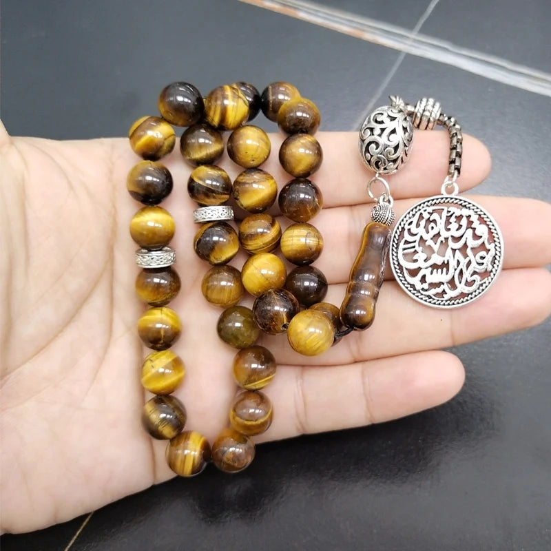 Natural Tiger eye stone tasbih Arwen Pendant Muslim  misbaha prayer beads bracelet Arabic fashion Rosary