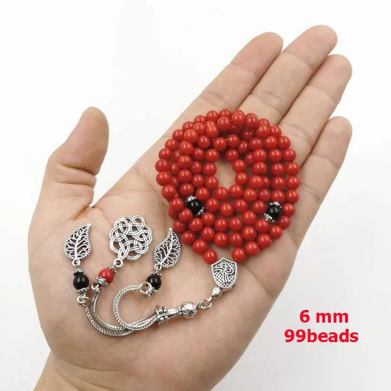 Samll size Red coral Tasbih 99 Natural coral Eid gift Everything is new Fashion arab jewelry