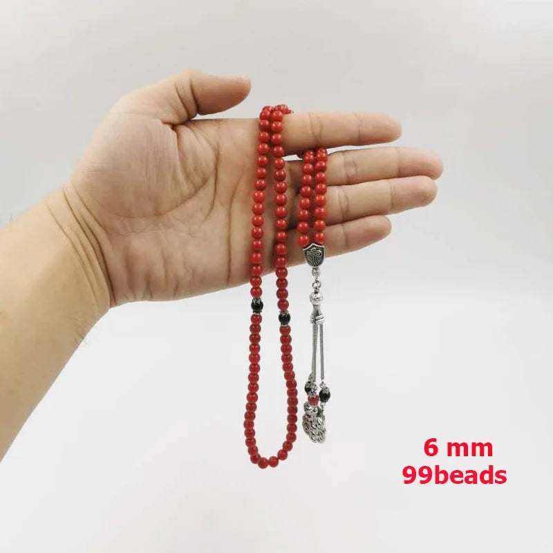 Samll size Red coral Tasbih 99 Natural coral Eid gift Everything is new Fashion arab jewelry