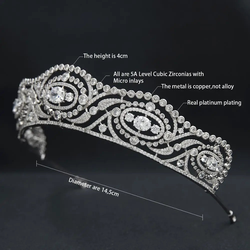 Cubic Zirconia Duchess of Calabria's Replica Tiara for Wedding,Crystal Princess Tiaras Crown for Bride Hair Jewelry CH10375