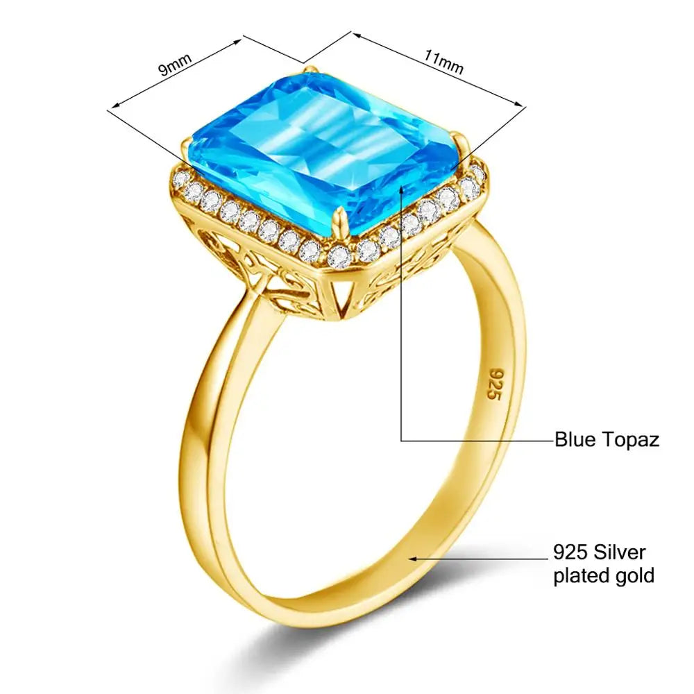 Blue Topaz Gold Ring 18K Gemstone Rings For Women With Diamonds Jewelry