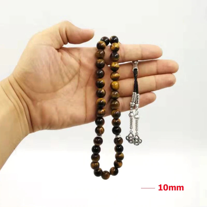 Natural Tiger eye stone tasbih Muslim man misbaha prayer beads bracelet 33 45 51 66 99 100beads Arabic fashion Rosary