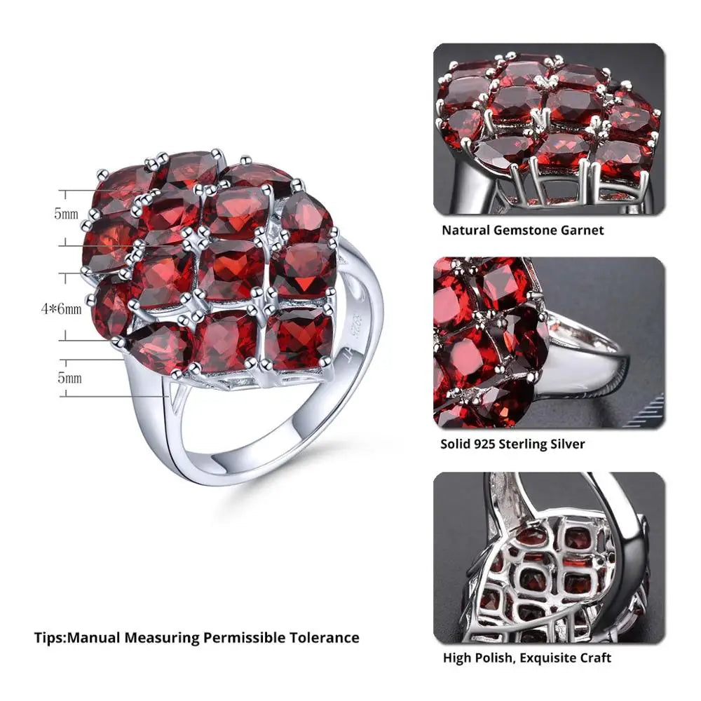 Natural Garnet Sterling Silver Rings Women Wedding Engagement 9.12 Carats Natural Gemstone