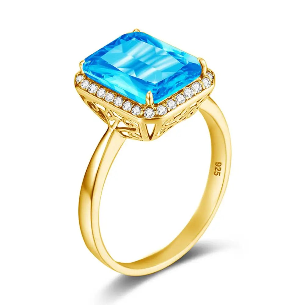 Blue Topaz Gold Ring 18K Gemstone Rings For Women With Diamonds Jewelry