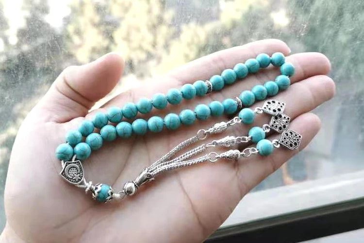 Tasbih Blue Turquois stone misbaha muslim bracelet arabic wholesale gifts accessoires on hand Hot selling Rosary beads