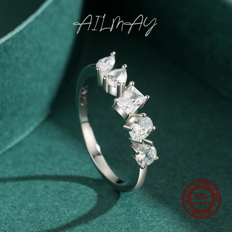 Ailmay Really925 Sterling Silver Fashion Luxury Shining Irregula Geometric Zircon Finger Ring For Women Romantic Wedding Jewelry