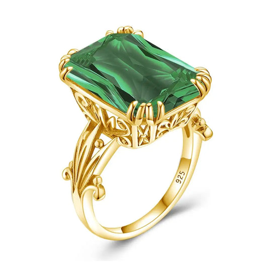 Green Emerald Ring 925 Sterling Silver Rings  Wite Stone Party Pure Jewellery