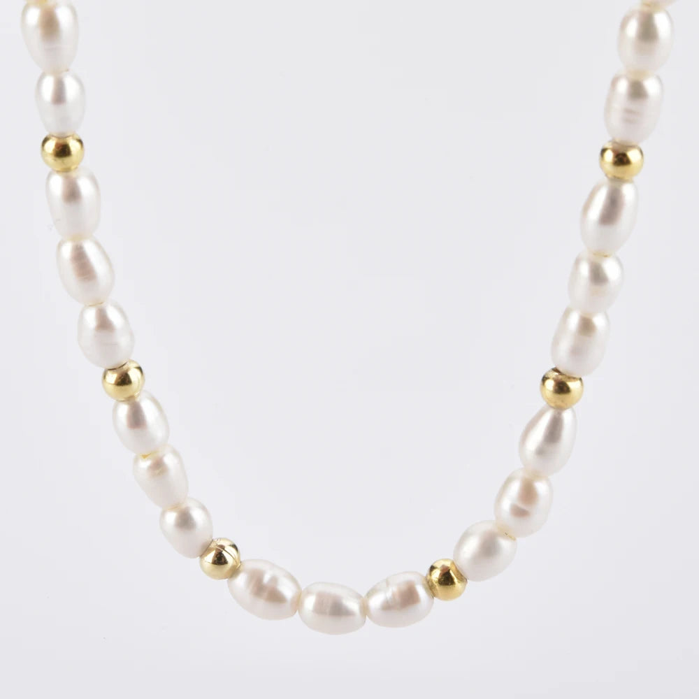 925 Sterling Silver Gold Pearl Beads Natural Pearls Necklace Luxury  Jewelry