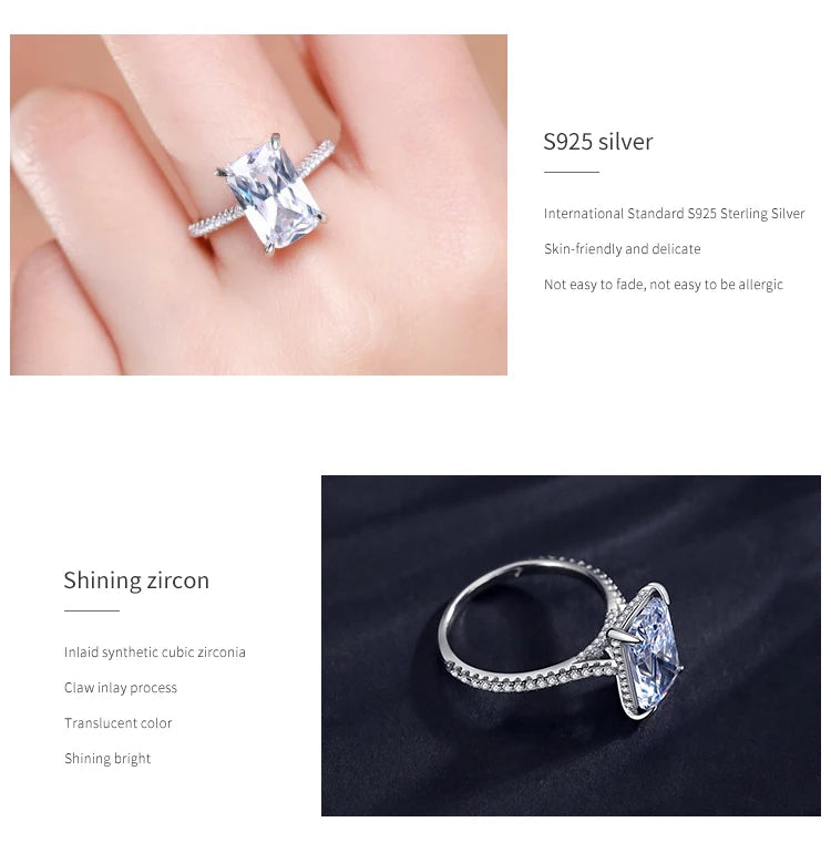 Real 925 Sterling Silver  Luxury Clear Zircon Jewelry