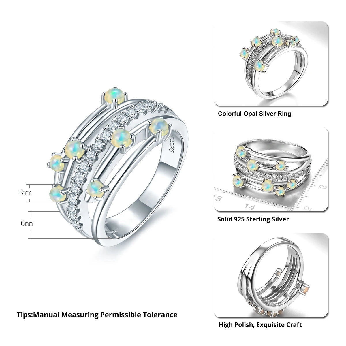 Natural Opal 925 Silver Ring for Women 0.87 Carat Opal S925 Silver Classic Design