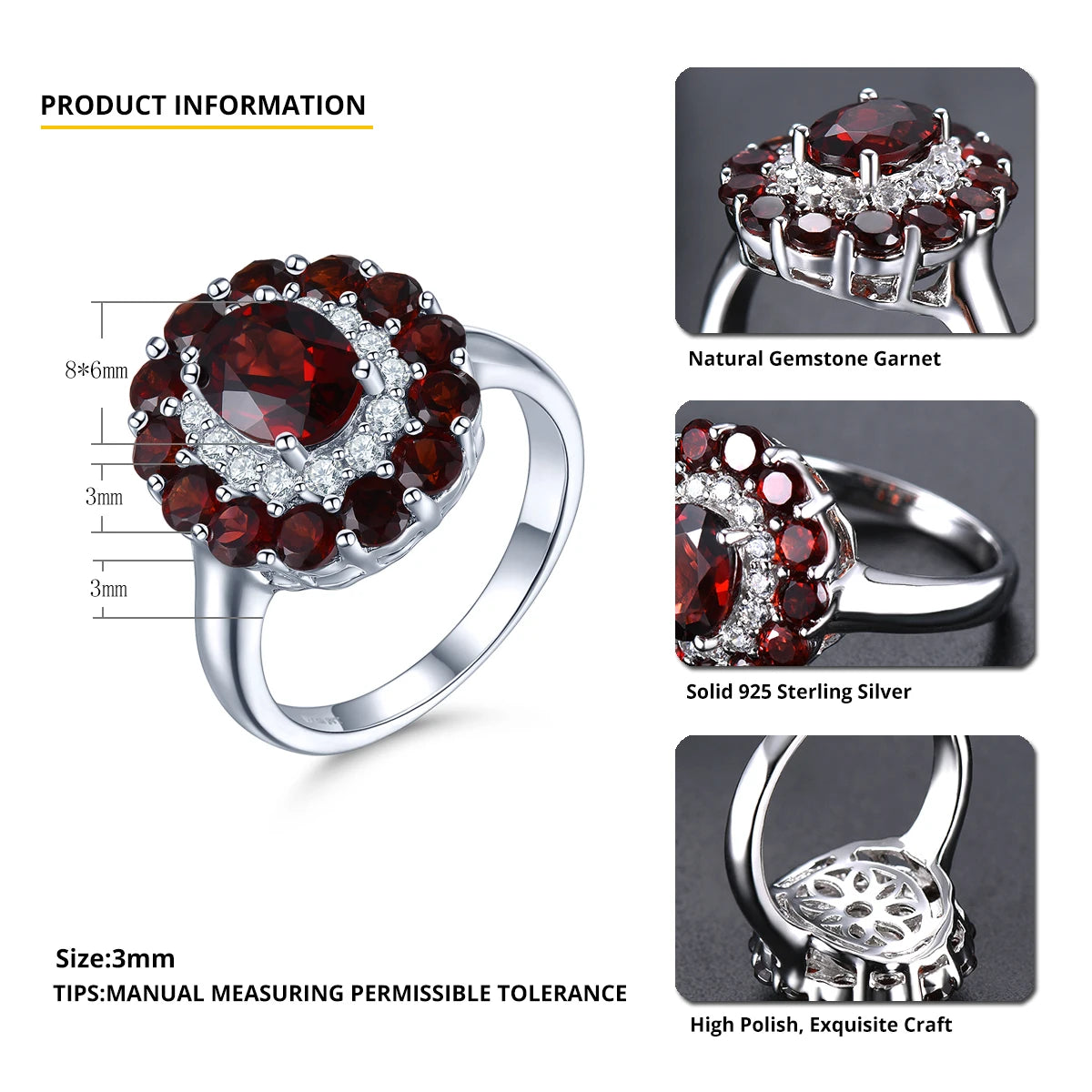 Natural Mozambique Garnet  Red Gemstone Solid 925 Sterling Silver