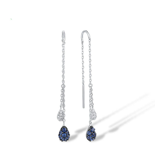 925 Sterling Silver Blue Zirconia Long Thread  Jewelry