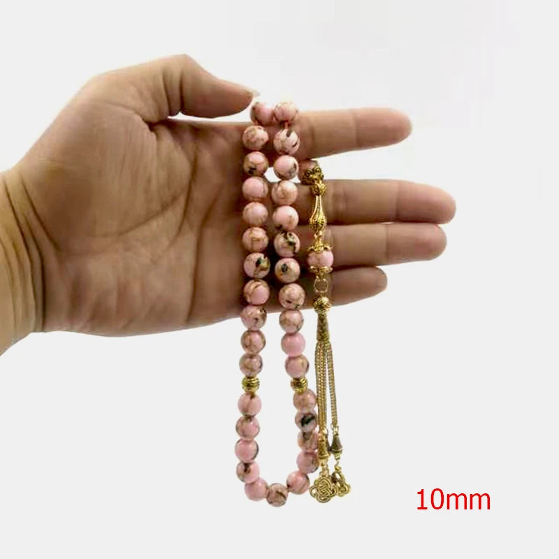 Tasbih pink stone with shell Muslim Rosary bead misbaha islamic Eid Gift  arabic fashion product bracelets turkish jewelry