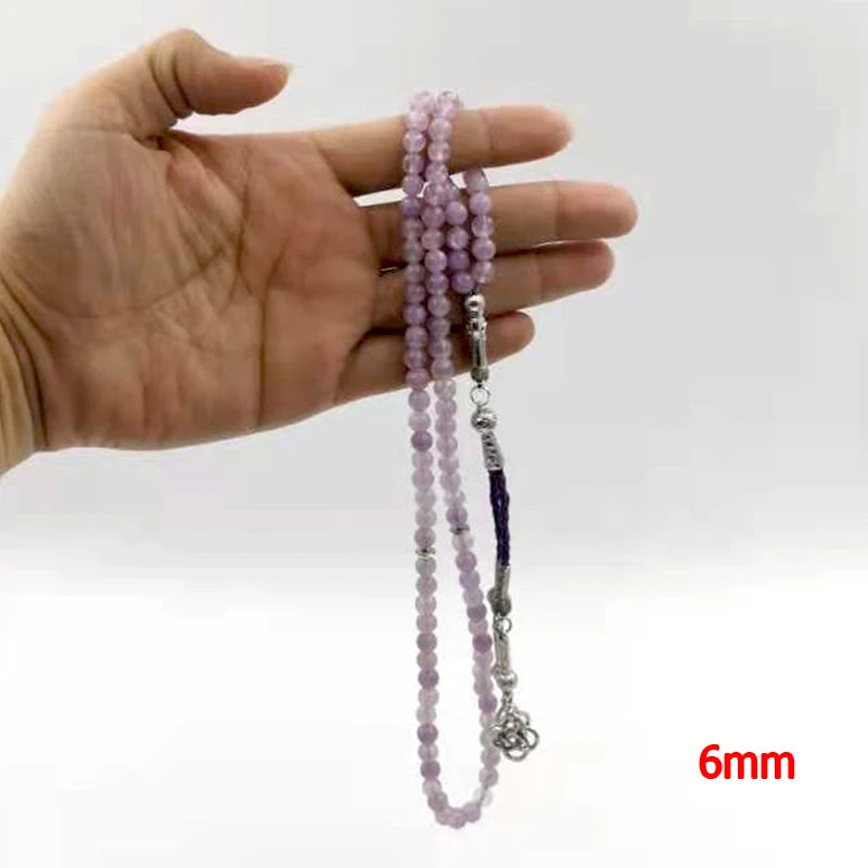 Tasbih Natural Light Amethyst stone Muslim Bracelet Turkish misbaha 99 rosary bead islamic jewelry