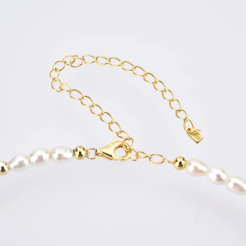 925 Sterling Silver Gold Pearl Beads Natural Pearls Necklace Luxury  Jewelry