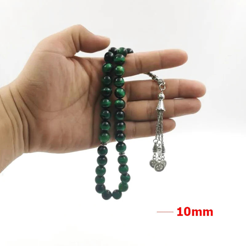 Prayer beads Natural Green tiger eye stone Tasbih Metal Silvers tassels Muslim Misbaha Accessories bracelet Turkish jewelry