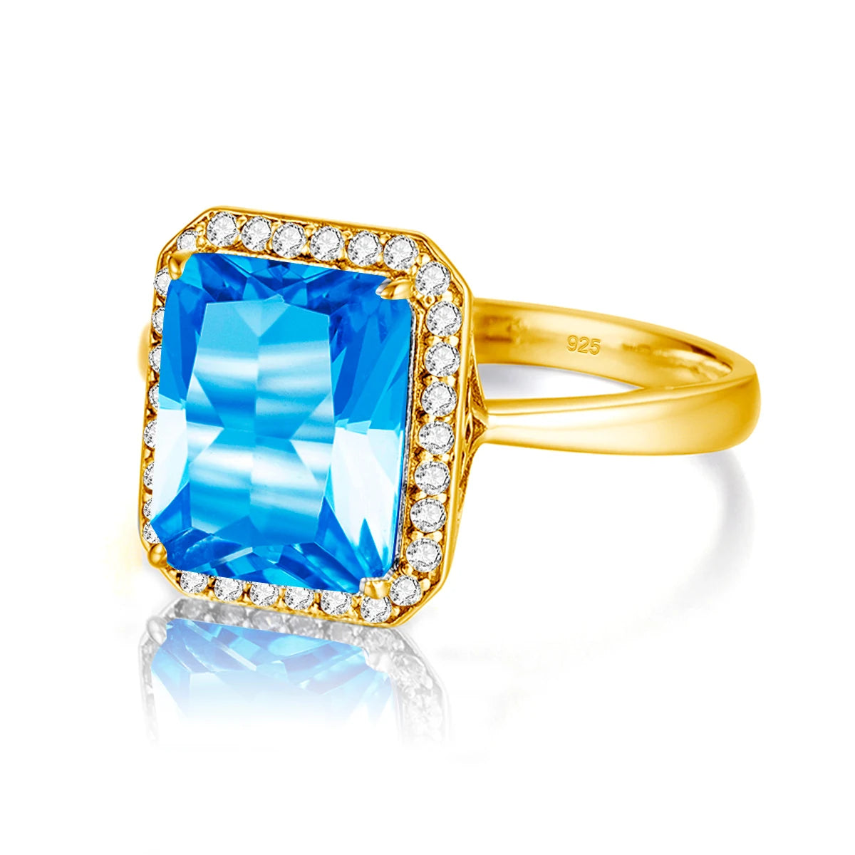 Blue Topaz Gold Ring 18K Gemstone Rings For Women With Diamonds Jewelry