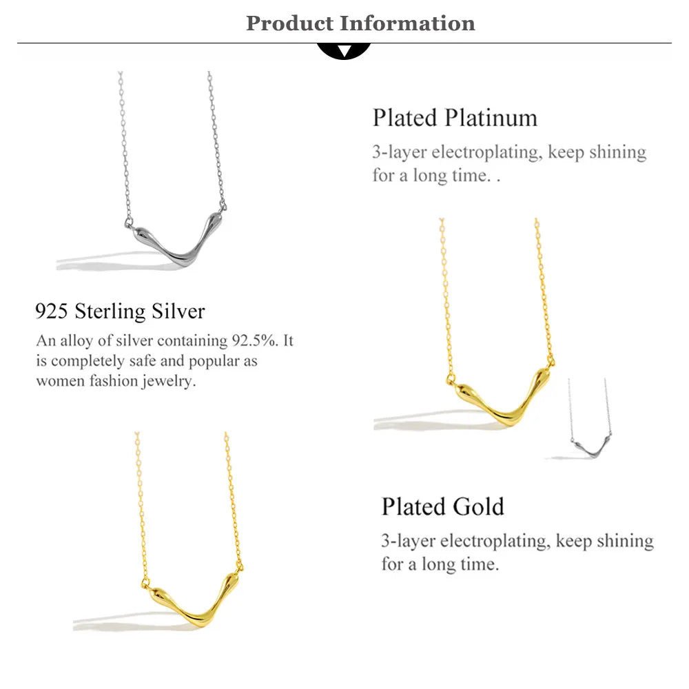 925 Sterling Silver Gold V  Necklace  Fashion  Luxury  Jewelry