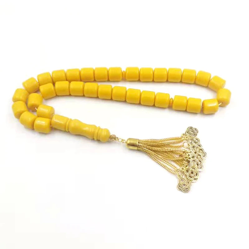 Tasbih Yellow Resin Muslim Bracelet Eid Gift Gold Tassel Islamic Misbaha Arabic Fashion