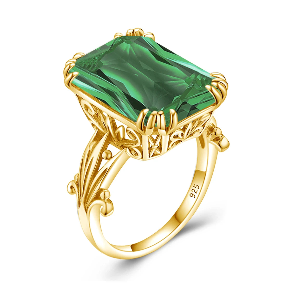 Green Emerald Ring 925 Sterling Silver Rings  Wite Stone Party Pure Jewellery