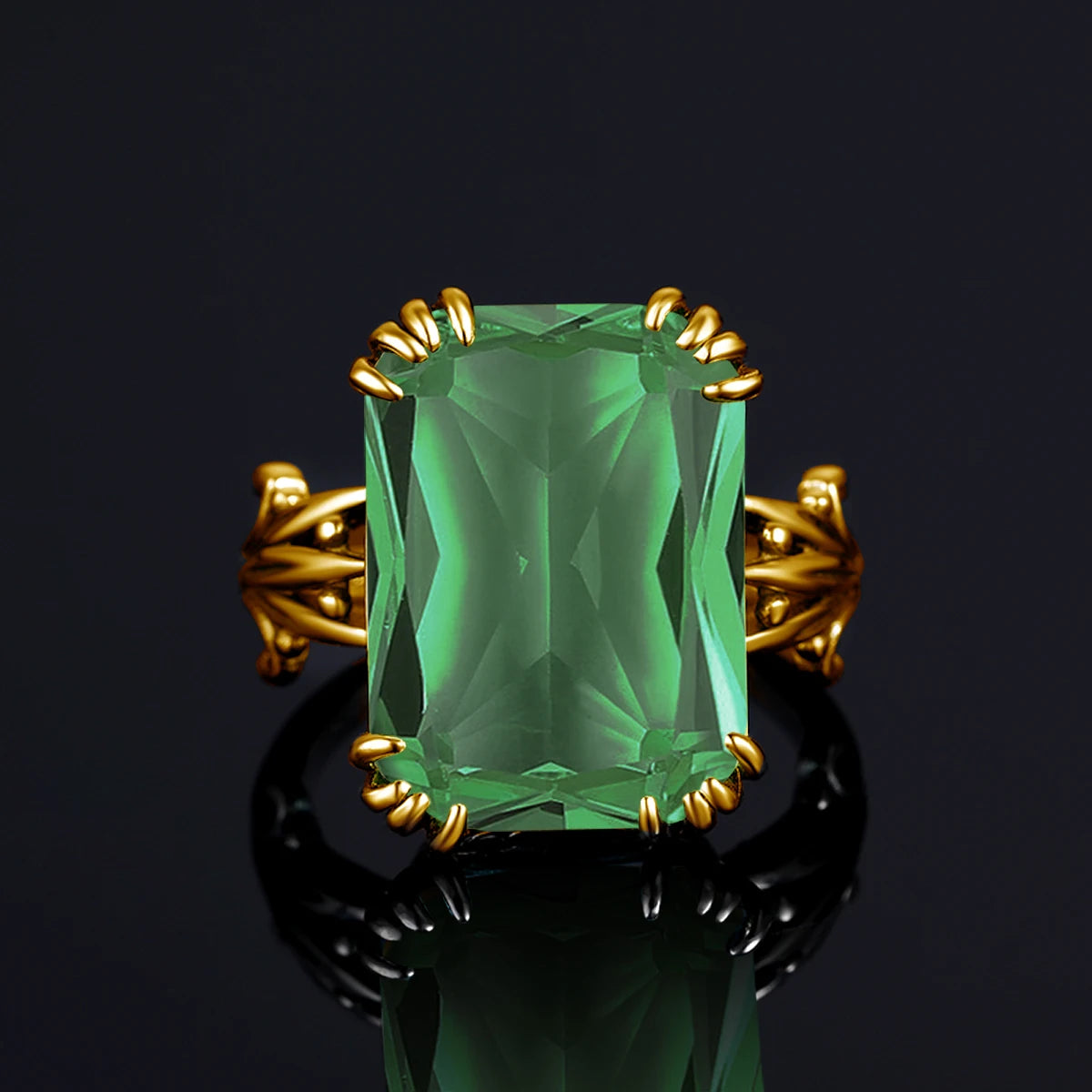 Green Emerald Ring 925 Sterling Silver Rings  Wite Stone Party Pure Jewellery