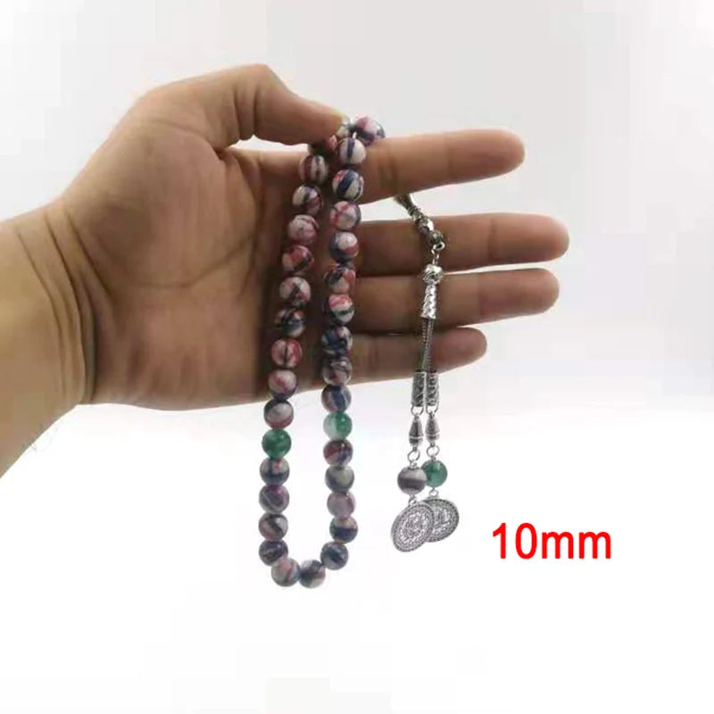 Tasbih Natural Agate stone with spacer beads Green Jade Rosary bead Muslim bracelet islamic misbaha accessories on hand