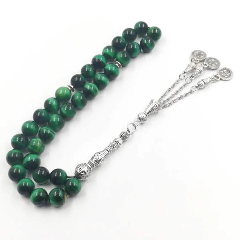 Prayer beads Natural Green tiger eye stone Tasbih Metal Silvers tassels Muslim Misbaha Accessories bracelet Turkish jewelry