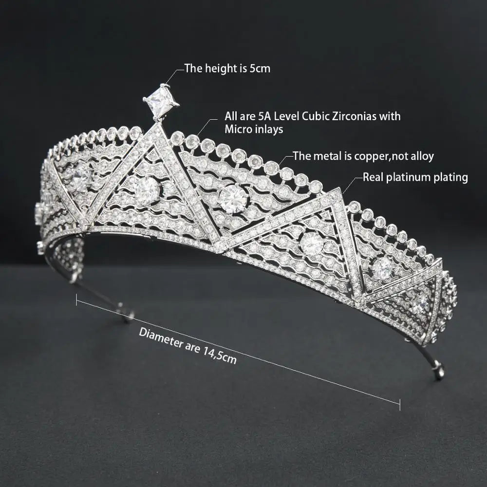 Luxury Crystals Classic Zirconia Royal Tiara for Wedding,Crystal Princess Tiaras