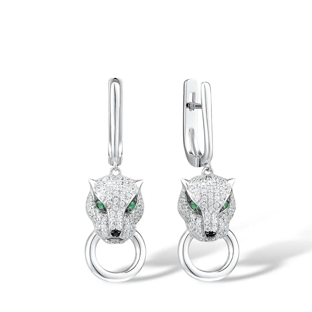 925 Sterling Silver Jewelry Set  Green Eyes  Leopard