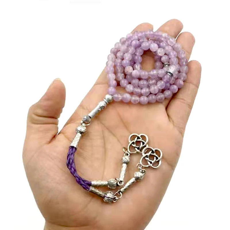 Tasbih Natural Light Amethyst stone Muslim Bracelet Turkish misbaha 99 rosary bead islamic jewelry