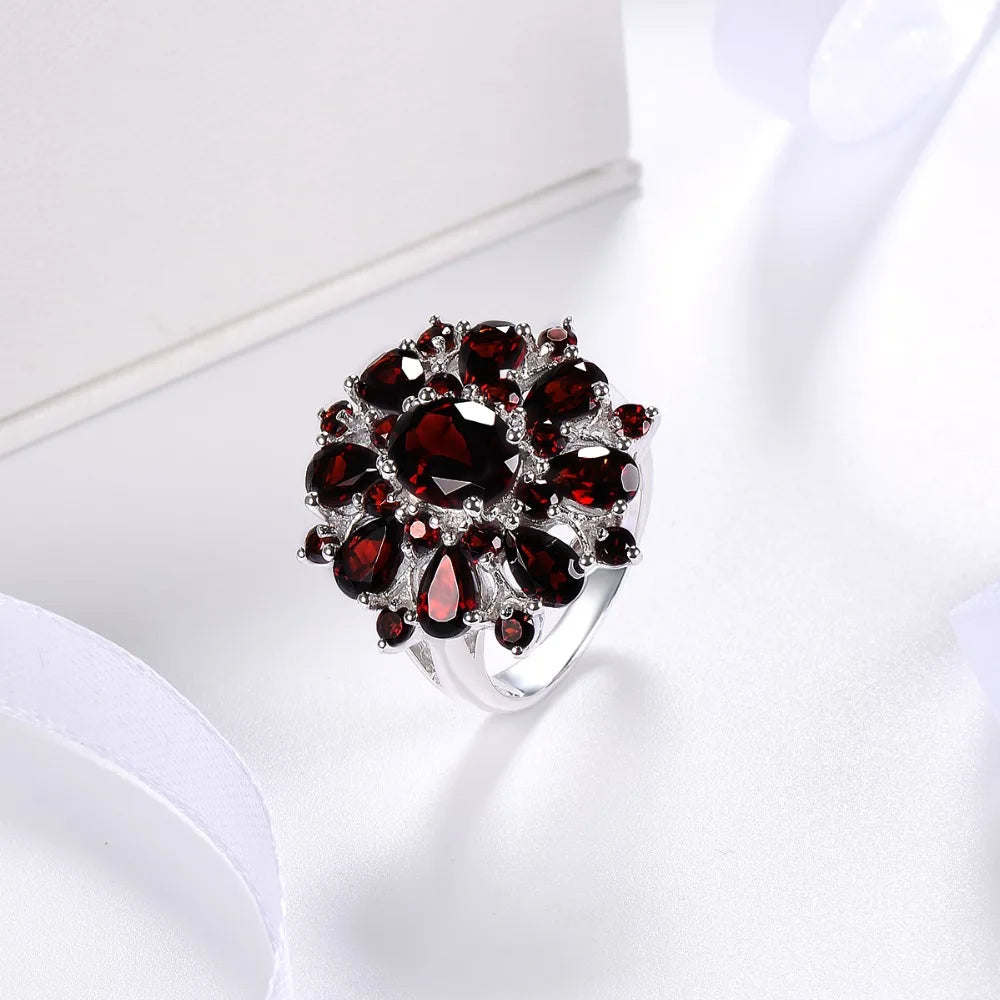 Silver Garnet Ring 925 Jewelry Gemstone 7.54ct Natural