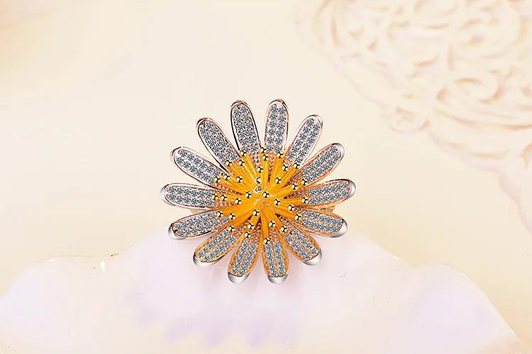 Yellow Sunflower Brooches 925 Sterling Silver