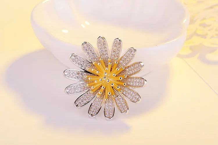 Yellow Sunflower Brooches 925 Sterling Silver