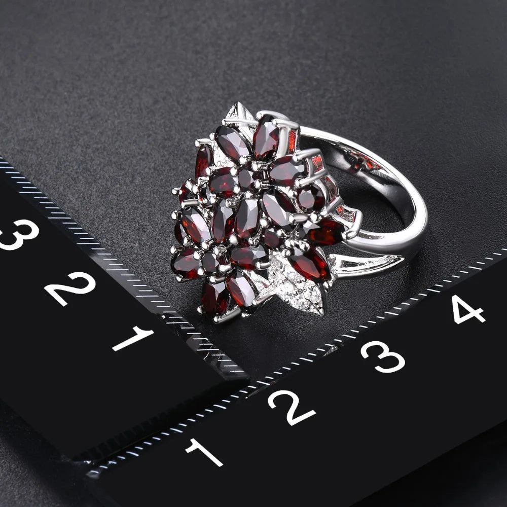 Hutang 5.26ct Cluster Garnet Women's Ring Solid 925 Sterling Silver Natural Red