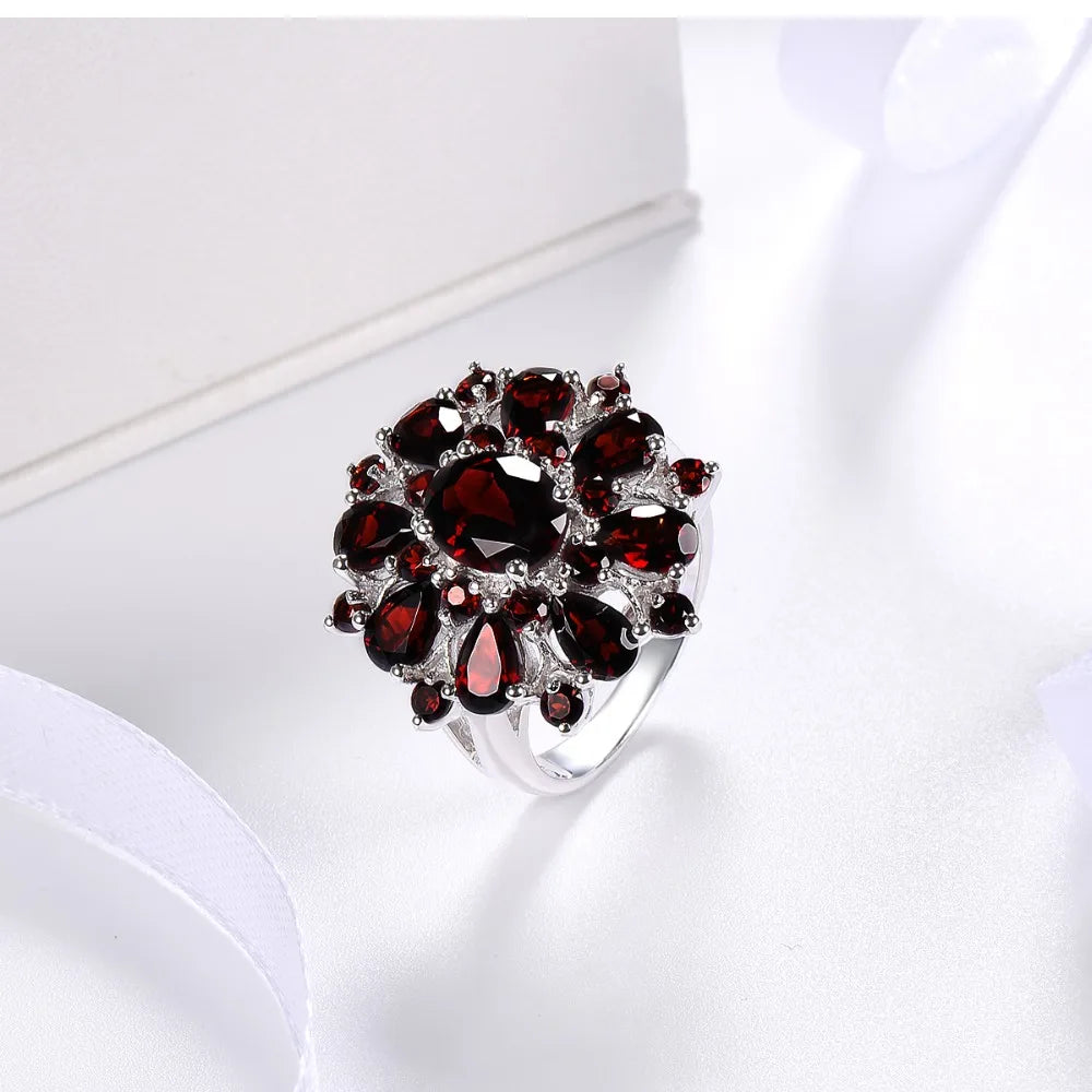 Silver Garnet Ring 925 Jewelry Gemstone 7.54ct Natural