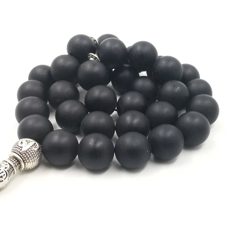 Natural Frosted black agates tasbih with Red Agates  Special Metal tassel Onxy  prayer beads Bracelets