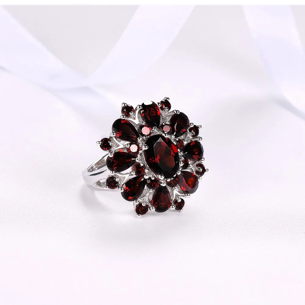 Silver Garnet Ring 925 Jewelry Gemstone 7.54ct Natural