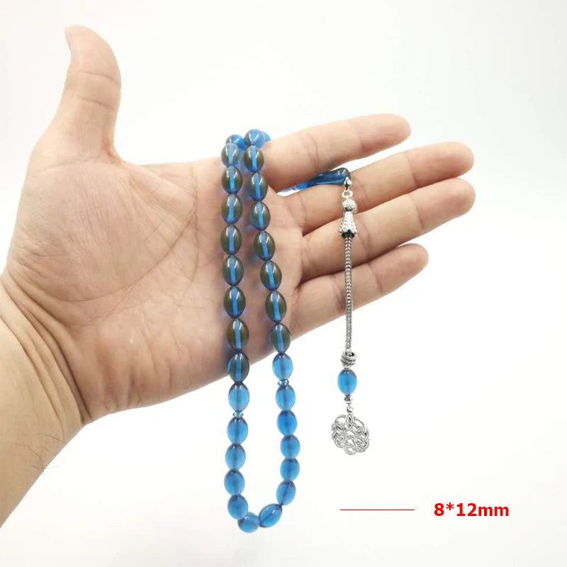 Blue Tasbih Resin Beads Metal tassel Special color Islam bracelet blue  Muslim rosary