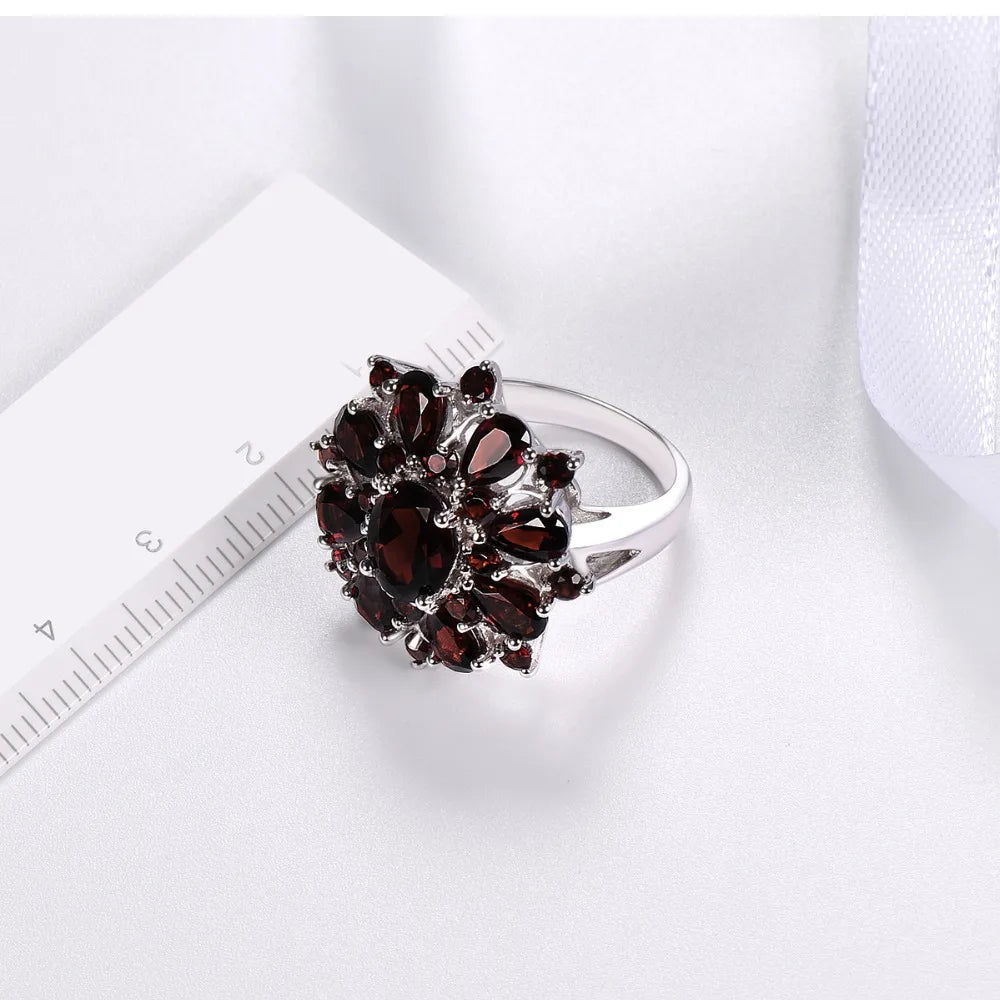 Silver Garnet Ring 925 Jewelry Gemstone 7.54ct Natural