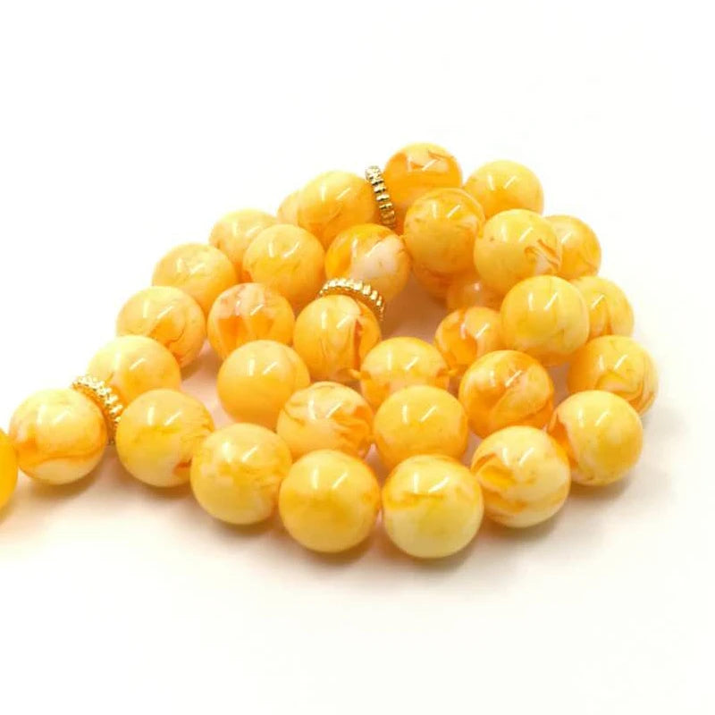 Muslim Rosary Yellow resin  beads Tasbih gift Ramadan Golden metal tassel Tarbons Misbaha Islamic Bracelets