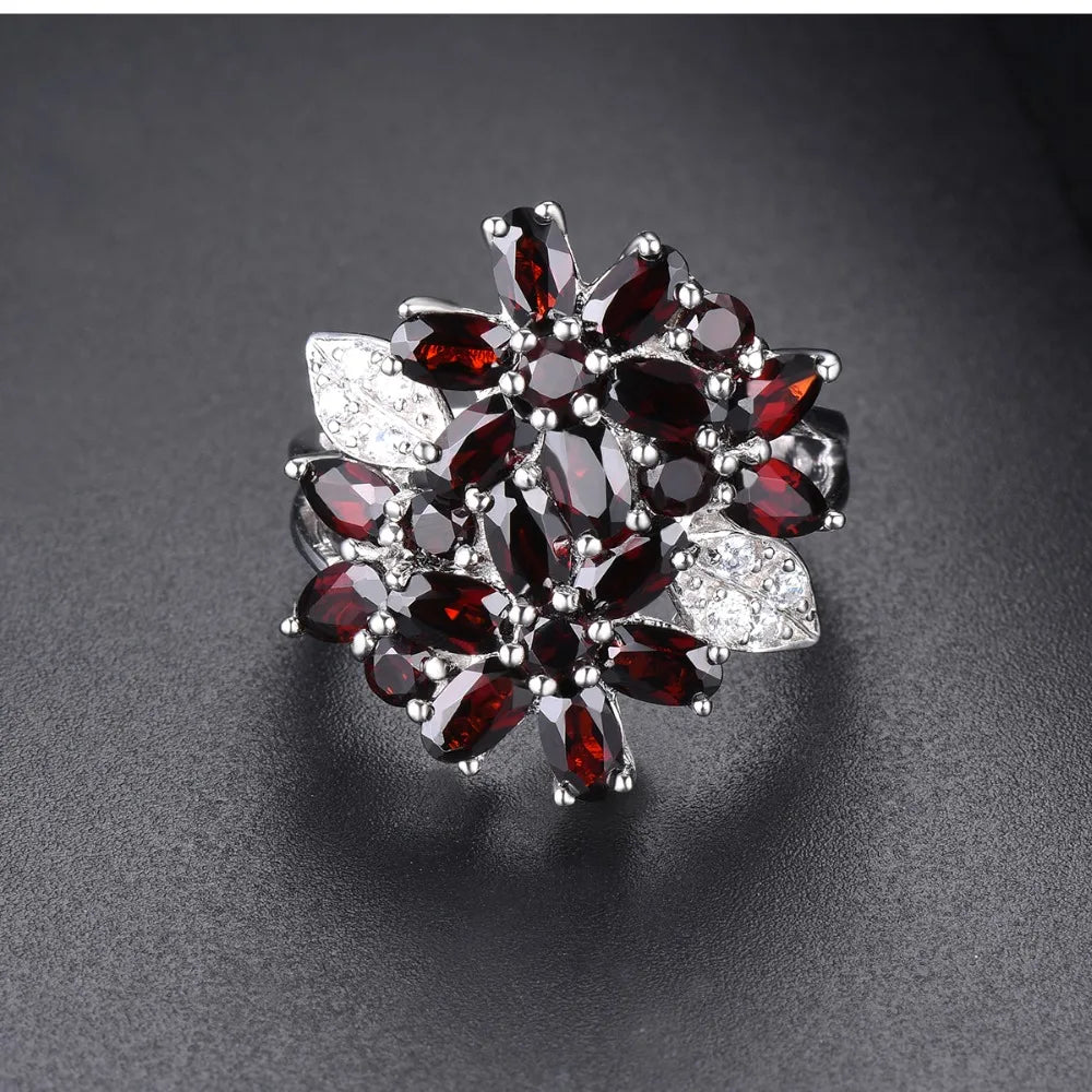 Hutang 5.26ct Cluster Garnet Women's Ring Solid 925 Sterling Silver Natural Red