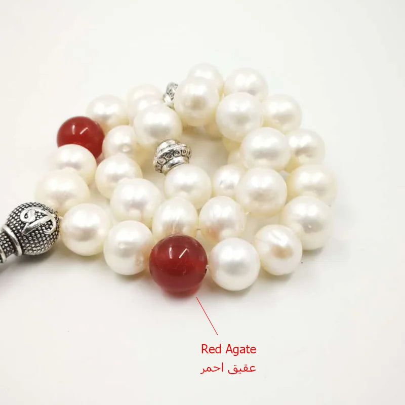 Tasbih Natural freshwater pearls 100% genuine pearls red agates Muslim islamic women jewelry fashion necklace arabic accessories