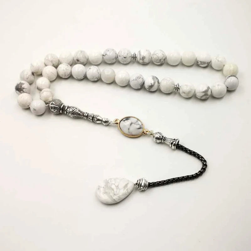 Tasbih Natural Turquoise stone White Howlite misbaha muslim prayer beads bracelet Eid ramadan gifts islamic gemstone rosary