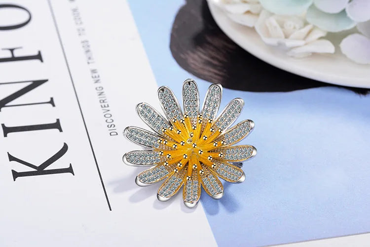 Yellow Sunflower Brooches 925 Sterling Silver