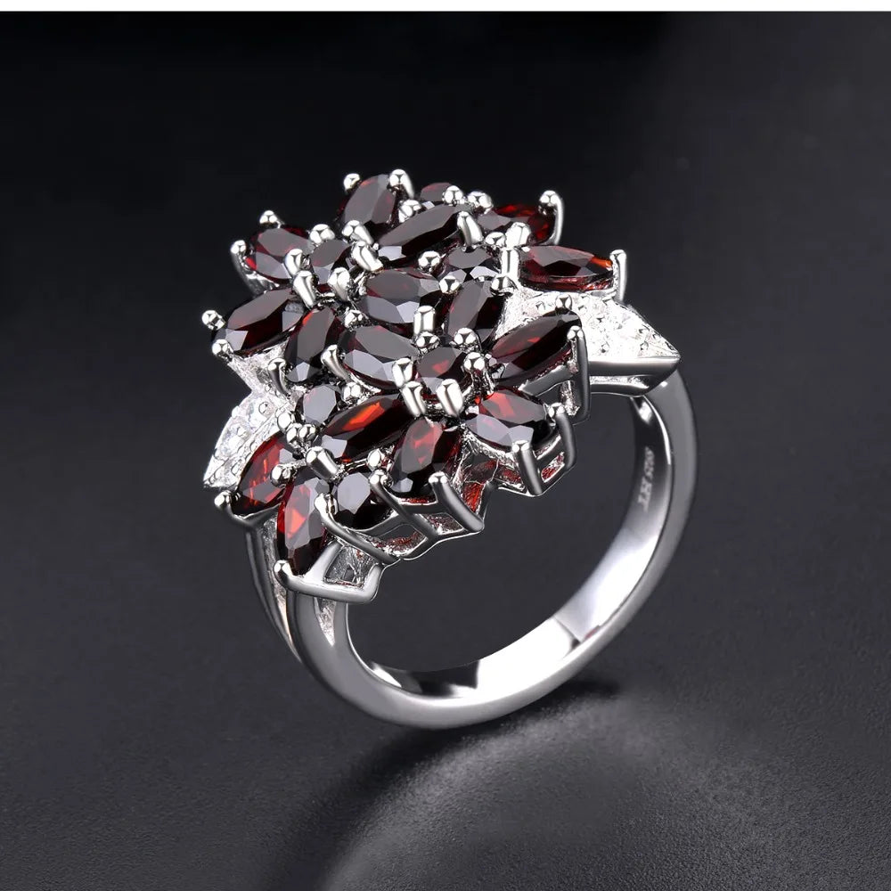 Hutang 5.26ct Cluster Garnet Women's Ring Solid 925 Sterling Silver Natural Red