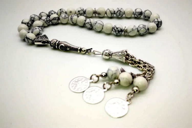 Popular Tasbih 33 White Fayrouz stone  Turquois tasbeeh Islamic prayer beads Muslim rosary