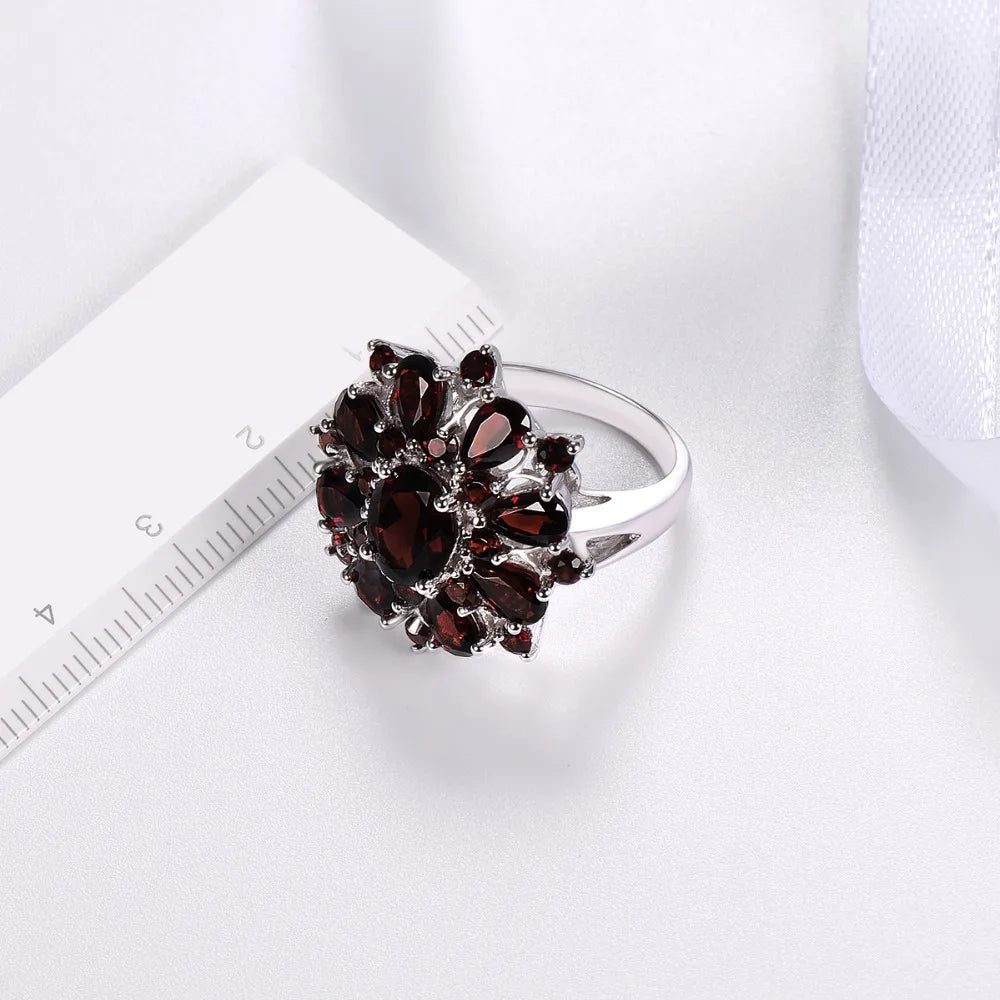 Silver Garnet Ring 925 Jewelry Gemstone 7.54ct Natural